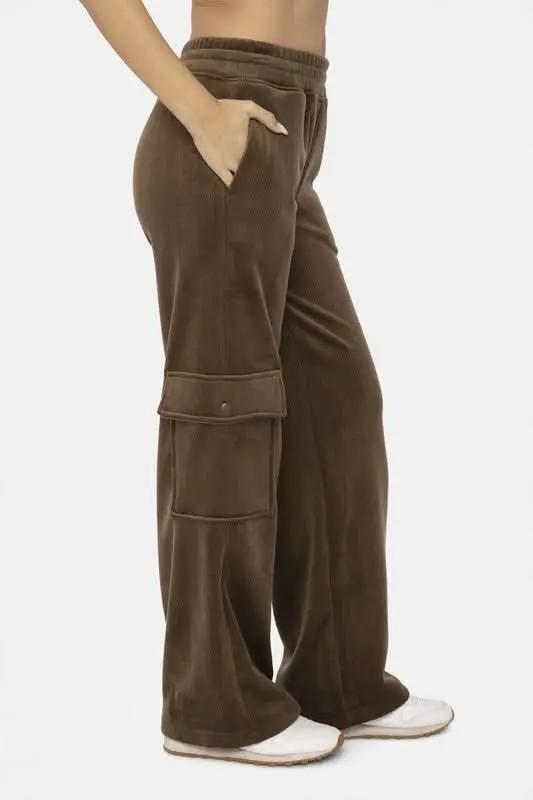 Mono B Elastic Waist Corduroy Cargo Pants - Love Salve